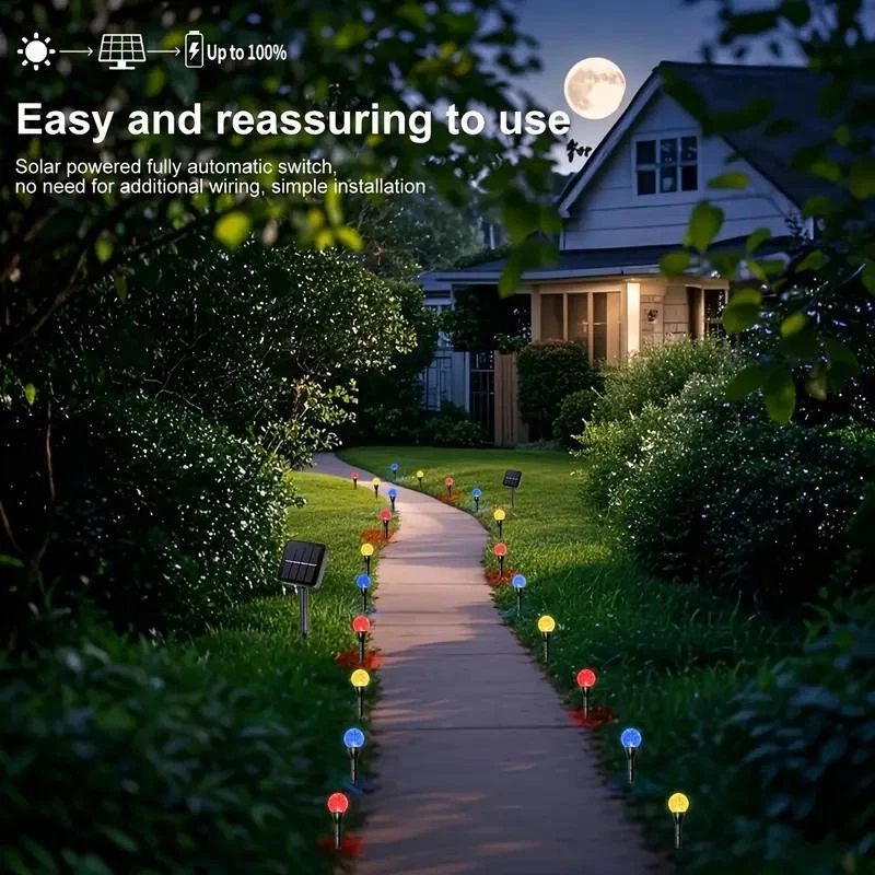 Juego de 1 luces LED solares para césped con bola de burbujas impermeables de camino solar Foto 2 de 4