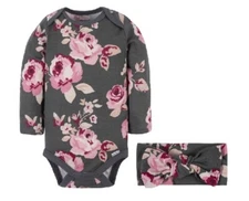 Gerber Baby Girl Modern Moment 2-PC Long Sleeve Bodysuit w/Headband Size 0-3M