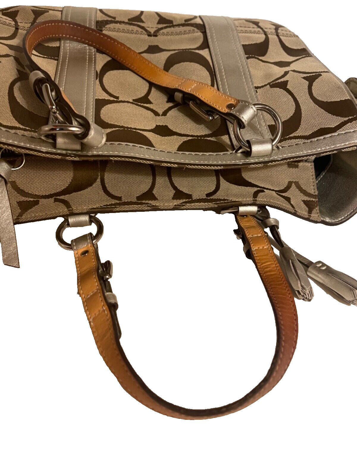 Coach handle/tote Handbag tan coach signature pat… - image 13