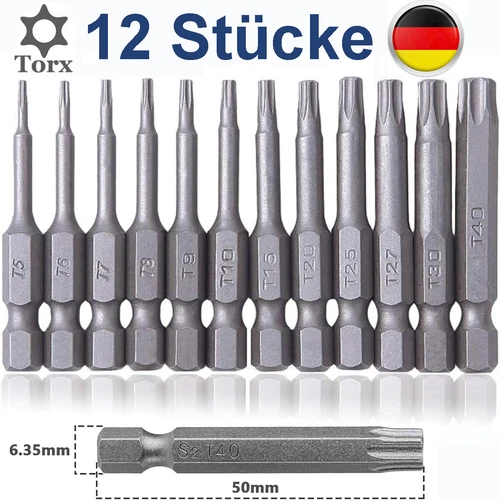11X Magnetisch Torx Bit Set T6-T40 100mm Lang mit Stirnloch Schraubendreher Satz - Bild 3 von 12