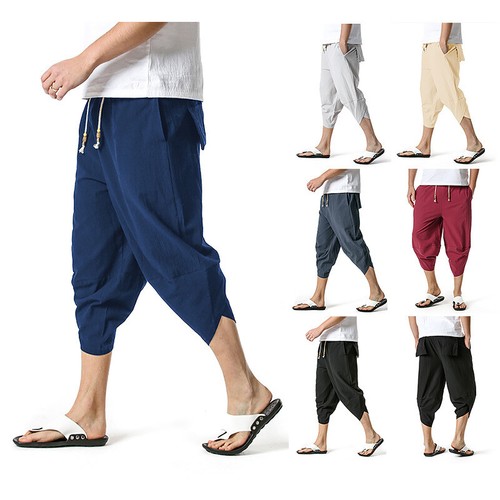 Men's Plain Linen Harem Shorts Summer 