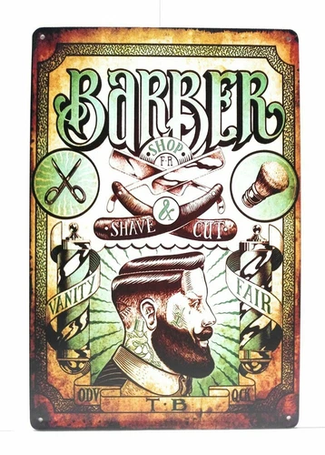 Barber Shop Shave and Cut Tin Sign, Vintage Barbershop Decor, Business Sign