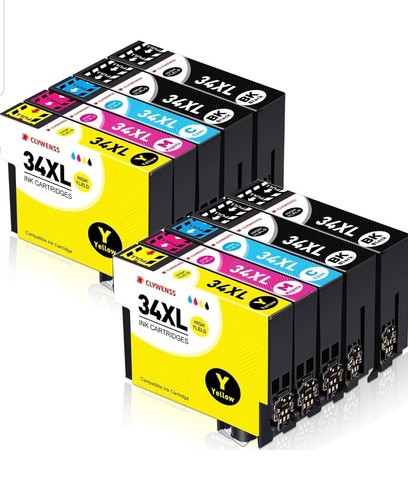 10-Pack 34XL Ink Cartridges Compatible with WorkForce Pro WF3720 WF3725 WF-3720