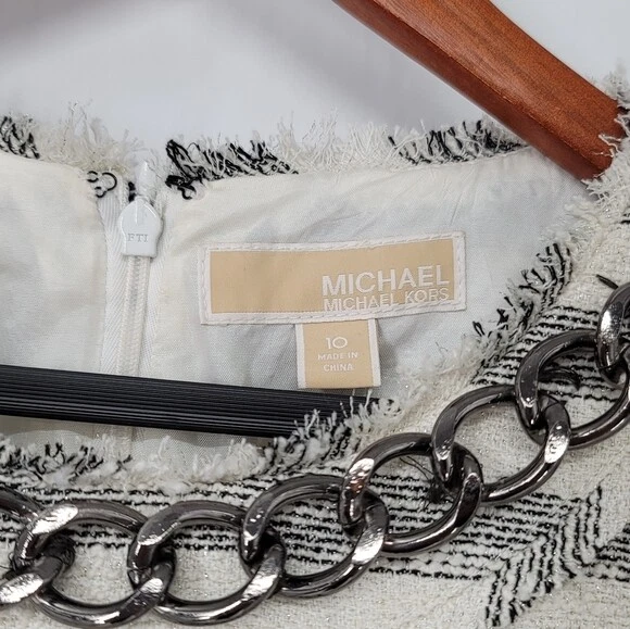 Abito Michael Kors NUOVO tweed righe catena manica corta cambio taglia 10