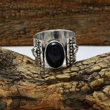 Wonderful Black Onyx Gemstone 925 Sterling Silver Handmade Band Ring All Size