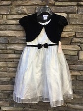 Jona Michelle Big Girl's 2-Piece Elegant Black  White Fit  Flare Dress-Size-10