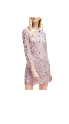 French Connection Womens Baani Beaded Fringe Party Dress Purple 2