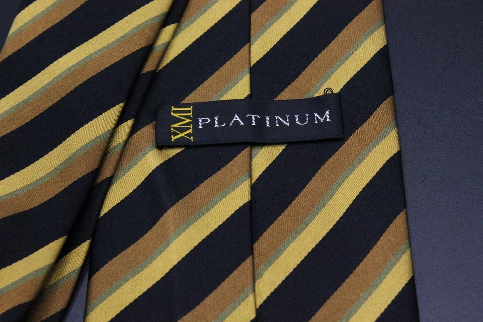 XMI Platinum Silk Tie. Brown with Black Stripes. - Image 4 of 4