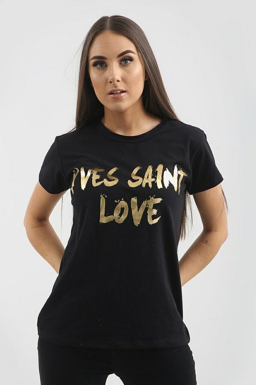 SAINT LAURENT T shirt donna glitter stampa labbra aderente cappuccio manica maglietta casual estiva