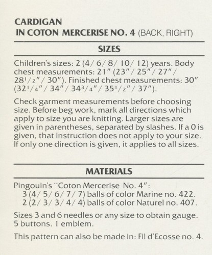 Pingouin Knitting Pattern 105B Corrida Coton Mercerise Child Fish Top Tank Cardi - Picture 4 of 5