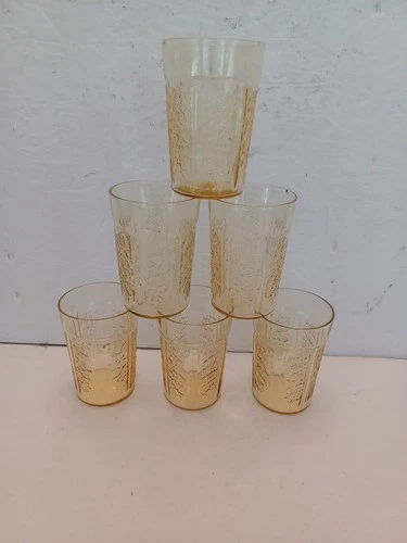 Federal Glass AMBER Cabbage Rose 4" Depression Juice Glass (6) FREE SHIPPING