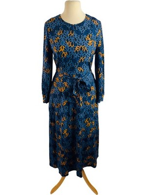 Jaeger Blue Multi 100% Silk Women s Midi Dress Size UK 8