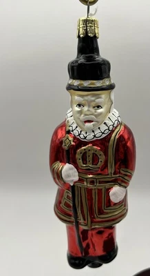 British Beefeater Mouth Blown Glass Christmas Ornament Czech Republic 5.5”H