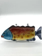 Hand-Painted Italian Ceramic Fish Shaped Dish Vibrant Glaze Italy Vintage
