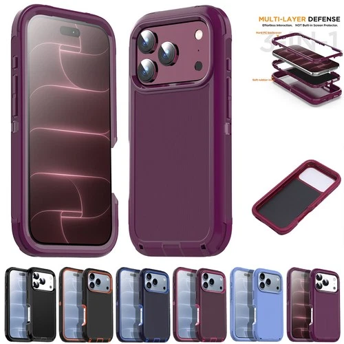 Heavy Duty Shockproof Case For iPhone 18 Pro Max 17 Pro 3 Layer Cover Protection