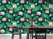 3D Lotus Leaves Lotus Background Self-adhesive Removeable Wallpaper Wall Mural