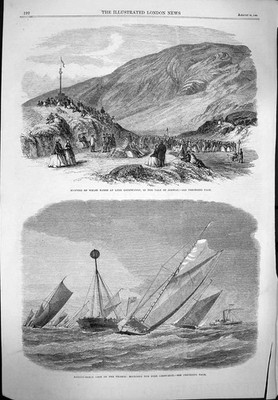 Original alter antiker Druck 1865 Welsh Bards Lynn Geiriwnydd Conway Schiffe Themse