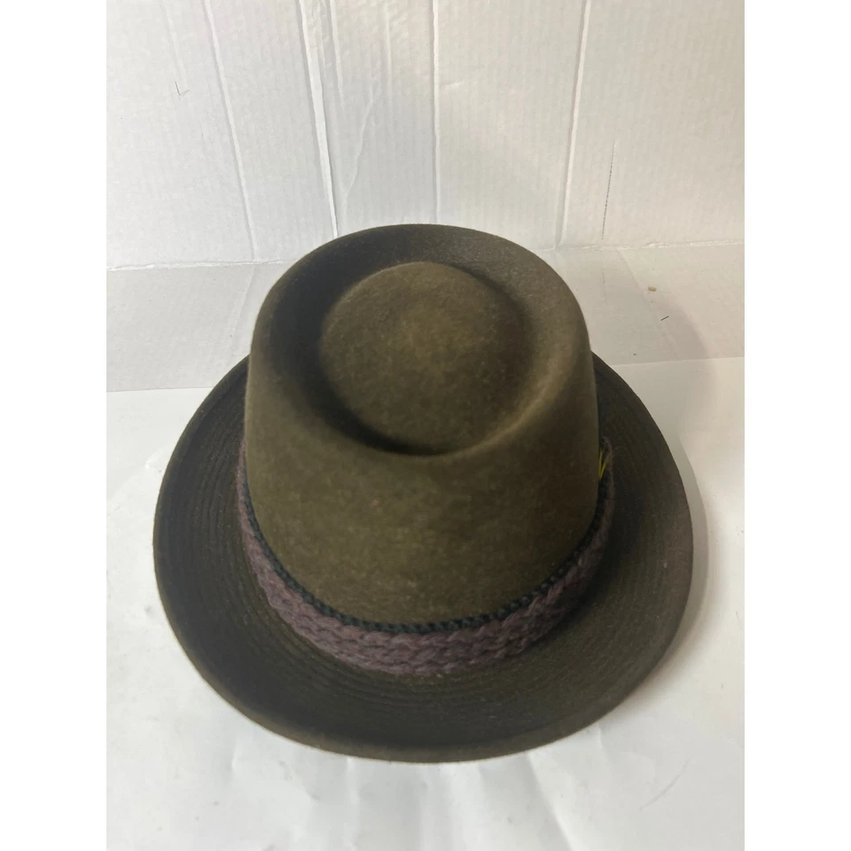 Sombrero Fedora Dunlap Supreme de Colección Marrón Banda Trenzada Pluma Hebilla Detalle Foto 3 de 4