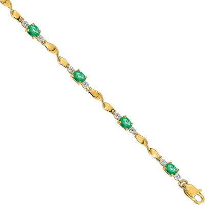 Tennisarmband 14 Karat massiv Gelbgold Diamant oval Smaragd