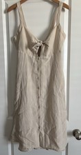 ASTR the Label Linen Tie Front Midi Dress Rayon Blend Lined beige Large