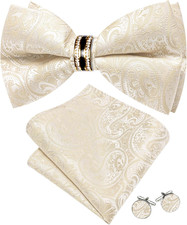 Mens Bow Tie Set Paisley Pre-tied Bowties Adjustable with Handkerchief Cufflinks