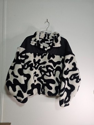 Grayson Threads 1/4 Snap Up Pullover Jacket Black & White Swirl Sz Large Quilted