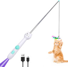 3In1 Cat Toy, Rechargeable UV Flashlight and Retractable Rod with Feather Toy, U