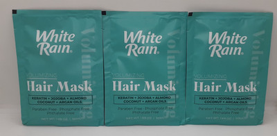 3x White Rain Volumizing Hair Mask Keratin Jojoba Almond Coconut Argon 1.69 oz.