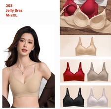 3 Womens Full Supportive Lift Back Jelly Bra Soft Wireless Push Up Bras Sz L 36 