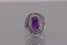 Sterling Silver Purple Amethyst Cabochon Coiled Bezel Band Ring 925 Sz: 7