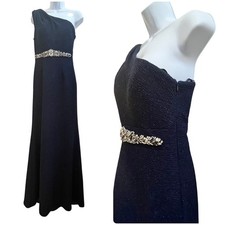 Eliza J Blue Sparkle One Shoulder Asymmetrical Neckline Gown Size 6 Gala Wedding