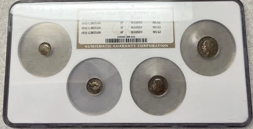 Great Britain Maundy silver 4 coin set, 1933, King George V. NGC graded