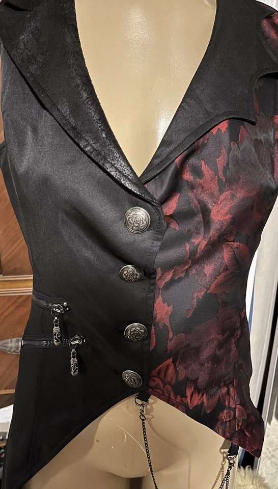 Fancy, punk rave Brand Gothic, Asymmetrical vest / Back Lacing/Bat Wing Collar - Image 3 of 4