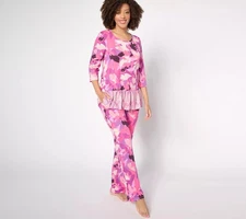LOGO by Lori Goldstein Printed Sleep Set Pink Combo S New