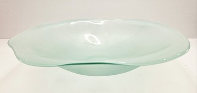 Mid Century Scandinavian Style Frosted Aqua Art Glass Bowl Freeform 12'' Beauty 