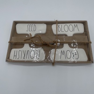 Rae Dunn by Magenta Ceramic Garden Markers Seed Bloom Flourish Grow New Open Box