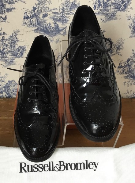 Russell & Bromley Jeeves Black Patent Leather Lace Up Brogue Shoes EU 39 U.K. 6