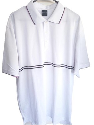 Dunning Golf Shirt Men s Sz XL Polo White W/Stripes Tennis Work crisp Camisa