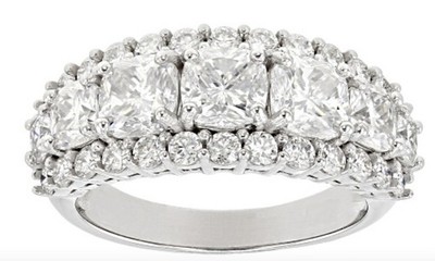 2.35 Ct Cushion & Round Moissanite Five Stone Ring 925 Silver Engagement Ring