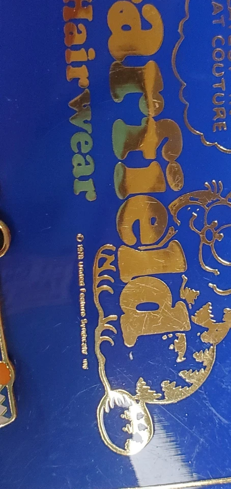 Pinza de pelo Garfield vintage 1978 metal dorado Kat's MEOW Foto 4 de 4