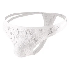 Men Jacquard Lace Low Rise Sheer Breathable Thong G String T Back Underwear