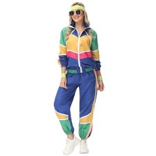 80s Tracksuit Hip Hop Windbreaker Sets 90s Retro Disco Long Sleeve X-Large Blue