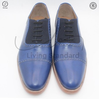 Herrenschuhe handgefertigt blau Leder Budapester Zehenkappe Schnürung formelle Freizeitkleidung