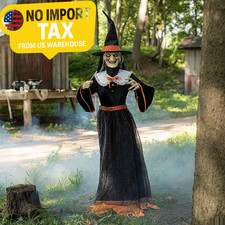 7 Ft Animated Whimsical Witch With Led Lights, Moving Head & Talking Jaw