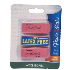 Paper Mate Pink Pearl Erasers 3 Pack Large Latex Free Smudge Resistant