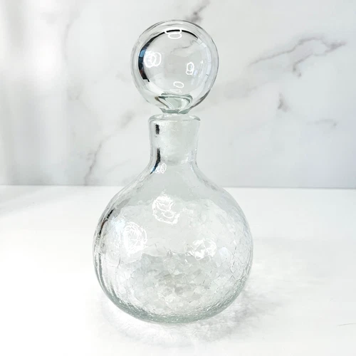 💠 Attributed Blenko Clear Crackle Glass Decanter 8" w/ Stopper Hand Blown