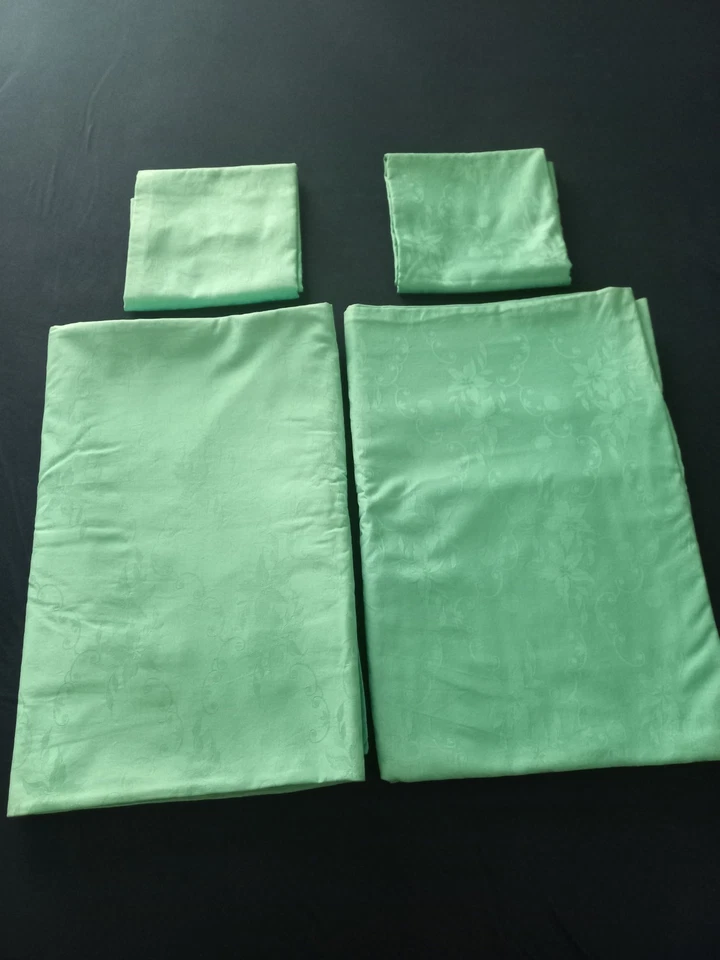 4er Set Vintage Retro Baumwoll Damast Bettwäsche mit Knöpfen mint 125x190cm - Bild 1 von 4