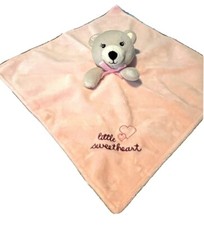 Baby Starters Teddy Bear Lovey Security Blankie Embroidery Pink Satin 14"x13"