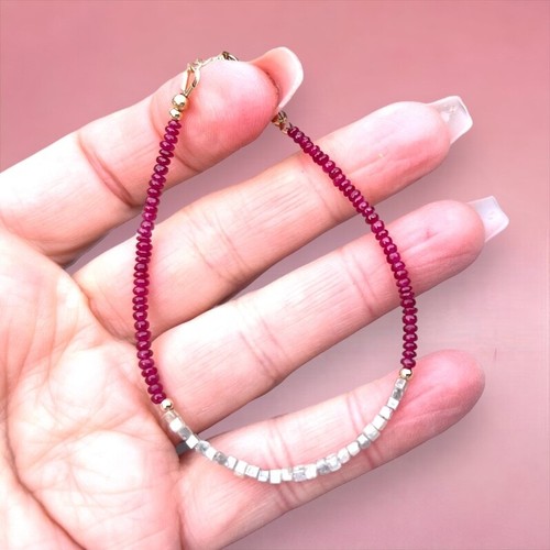 Natural Diamond Ruby Bracelet Solid 14K Yellow Gold , April July Birthstones - Picture 15 of 16