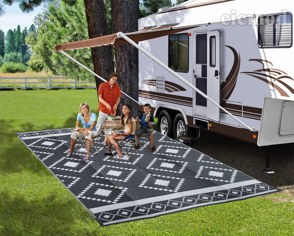 Reversible Outdoor Rug For RV Patio Plastic Straw Carpet Area Mats Camping  Deck